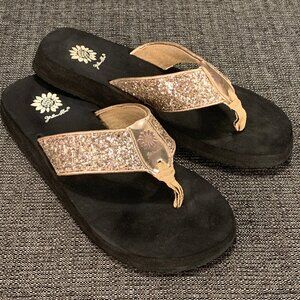 Yellow Box Rose Gold Flip Flops - Womens 10 - metallic sandal glitter sparkle
